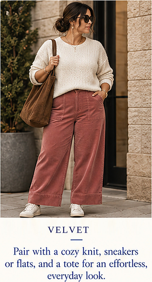 Velvet Vera Corduroy Pant – Roseberry – styled editorial look 1