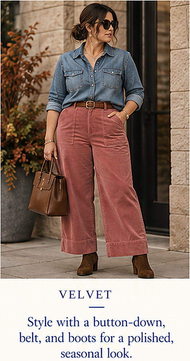 Velvet Vera Corduroy Pant – Roseberry – styled editorial look 2