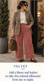 Velvet Vera Corduroy Pant – Roseberry – styled editorial look 3