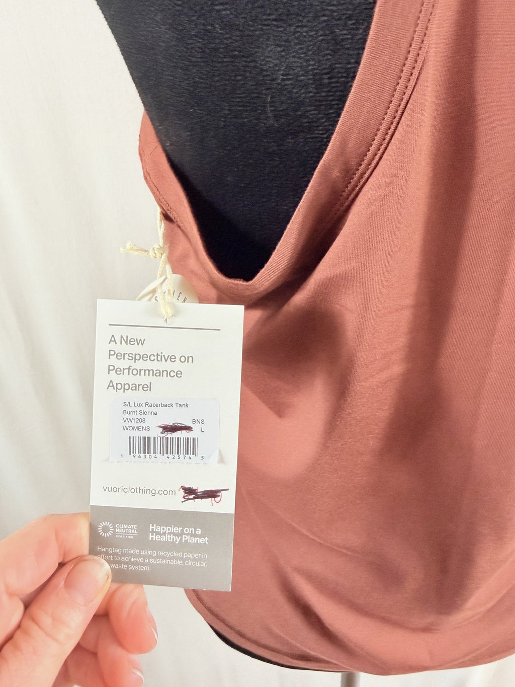 Vuori Lux Racerback Tank – Burnt Sienna - tag