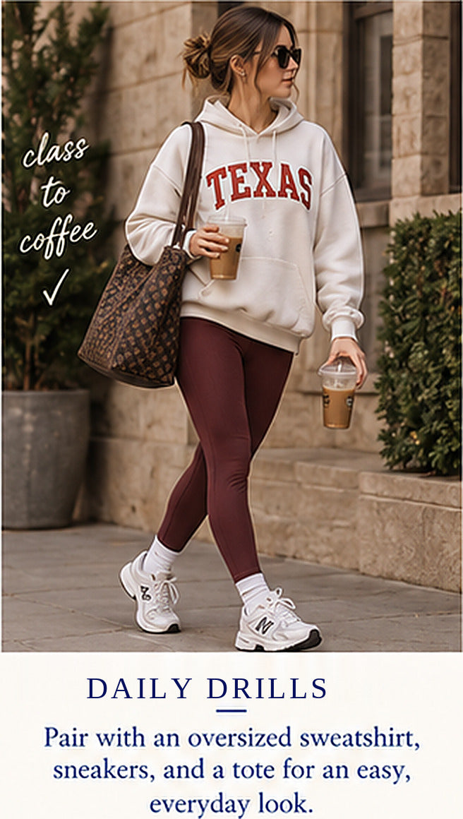 Daily Drills Maroon Ribbed Leggings – styled editorial look 1