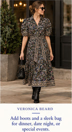 Veronica Beard Eunice Tiered Paisley Dress – styled editorial look 2