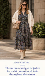 Veronica Beard Eunice Tiered Paisley Dress – styled editorial look 3