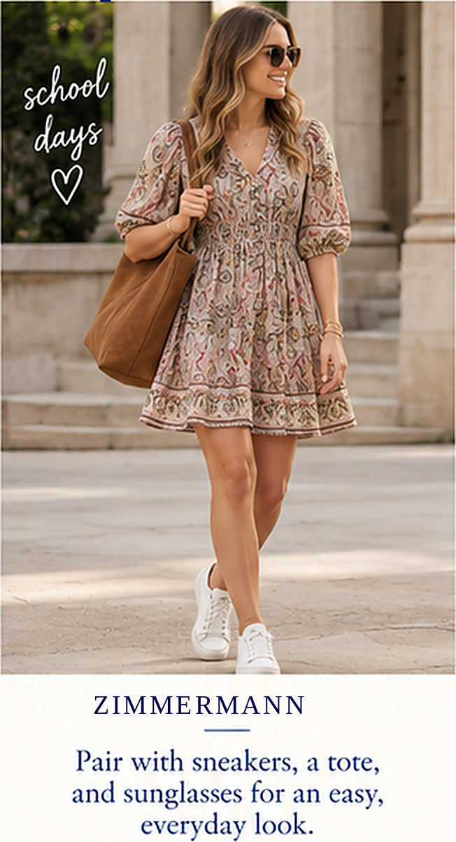 Zimmermann Freja Shirred Waist Mini Dress – Jadore Paisley – styled editorial look 1