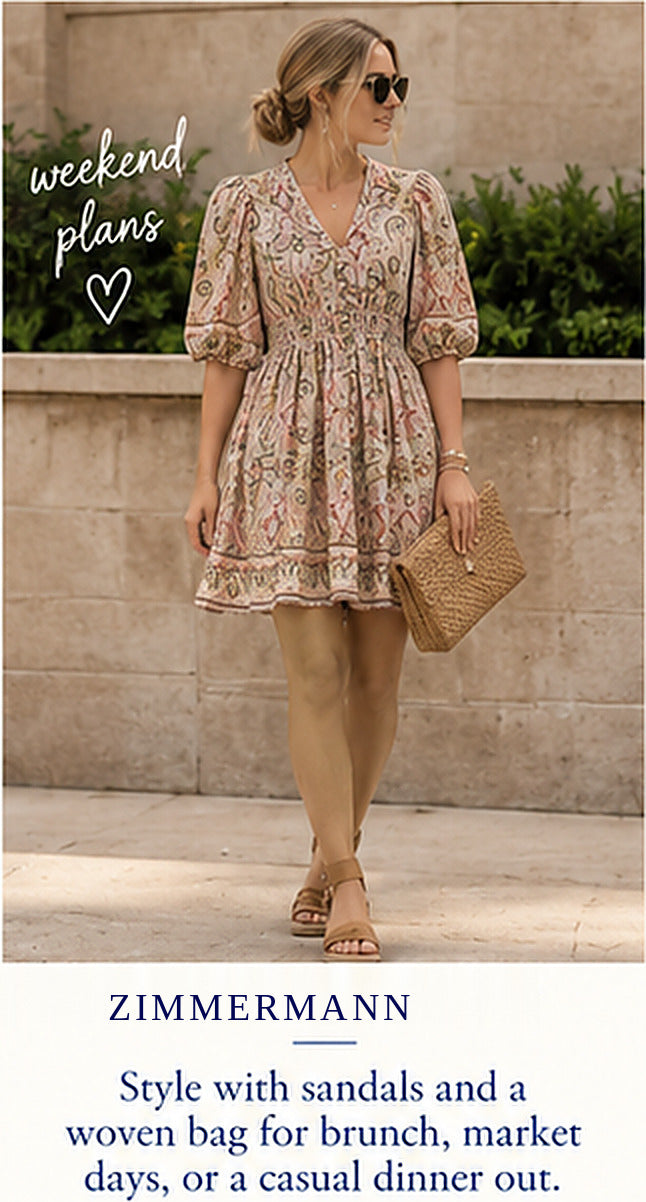 Zimmermann Freja Shirred Waist Mini Dress – Jadore Paisley – styled editorial look 2