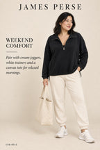 James Perse Y/OSEMITE Half-Zip Funnel Neck – Black – styled editorial look 1