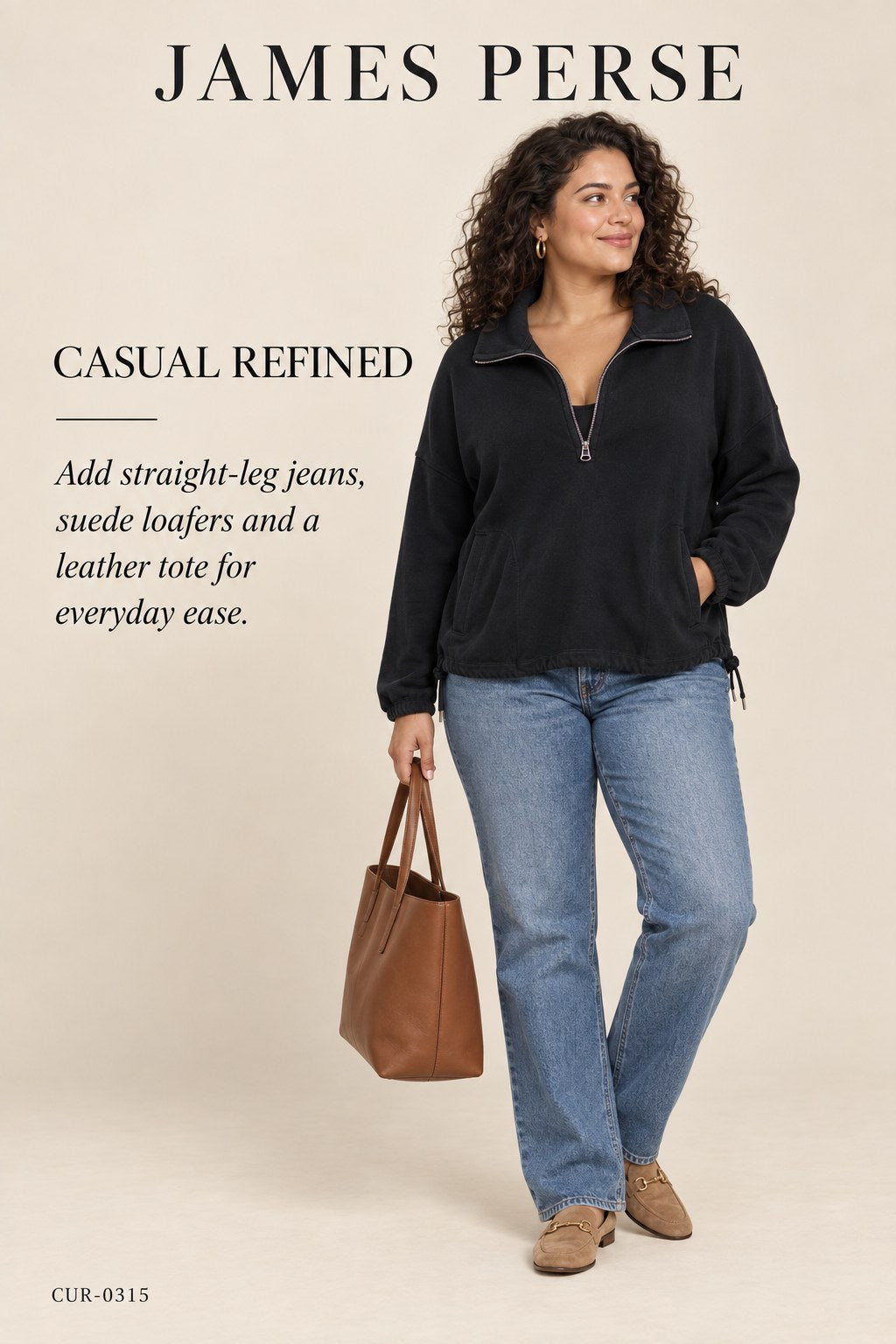 James Perse Y/OSEMITE Half-Zip Funnel Neck – Black – styled editorial look 2