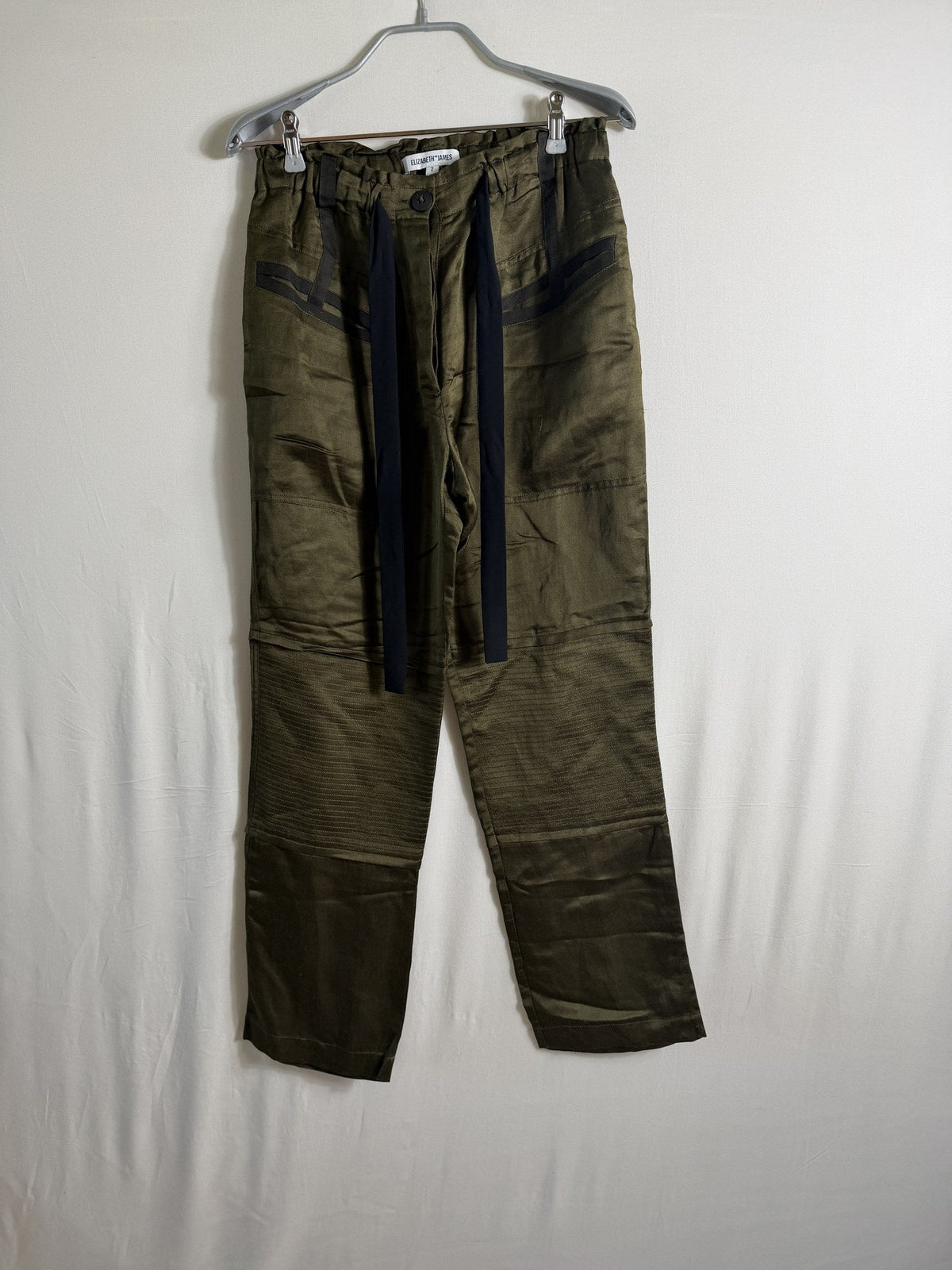 Elizabeth and James Satin Trousers – Olive – front