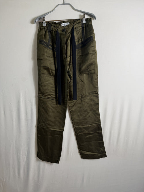 Elizabeth and James Satin Trousers – Olive – front