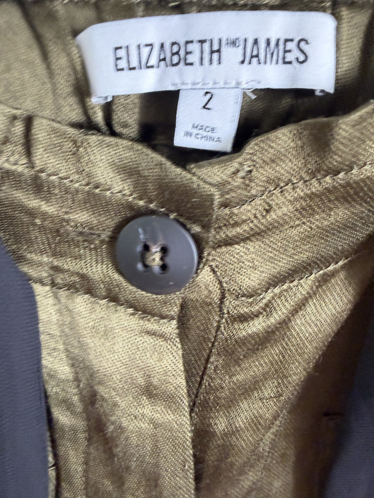 Elizabeth and James Satin Trousers – Olive – label