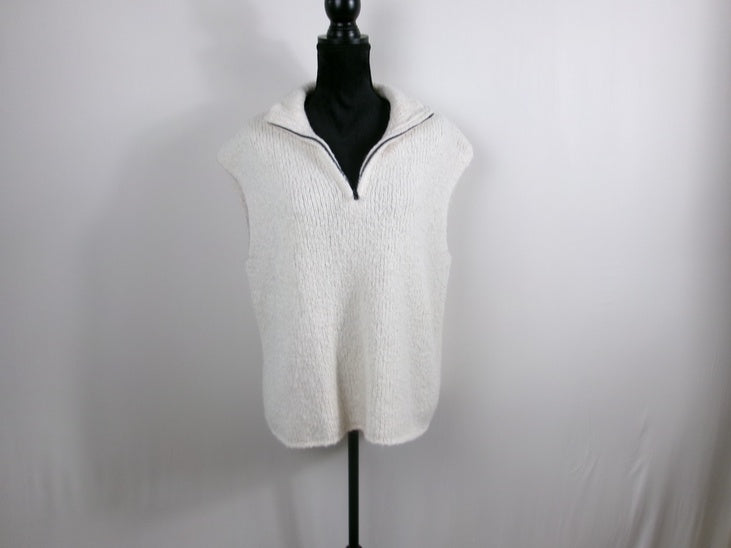James Perse Sleeveless Half-Zip Sweater – Ivory – front