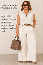 James Perse Sleeveless Half-Zip Sweater – Ivory – styled editorial look 2