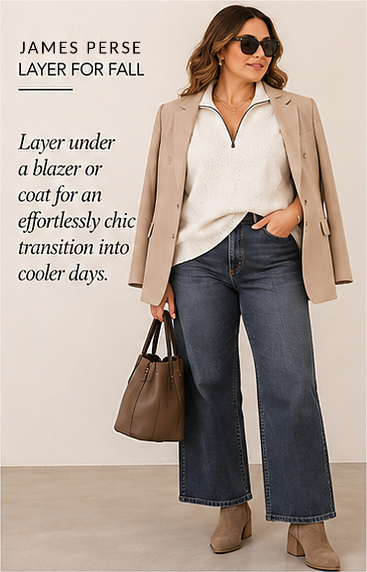 James Perse Sleeveless Half-Zip Sweater – Ivory – styled editorial look 3