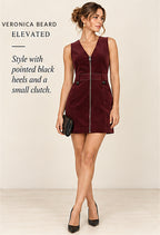Veronica Beard Orial Corduroy Dress – Bordeaux – styled editorial look 2