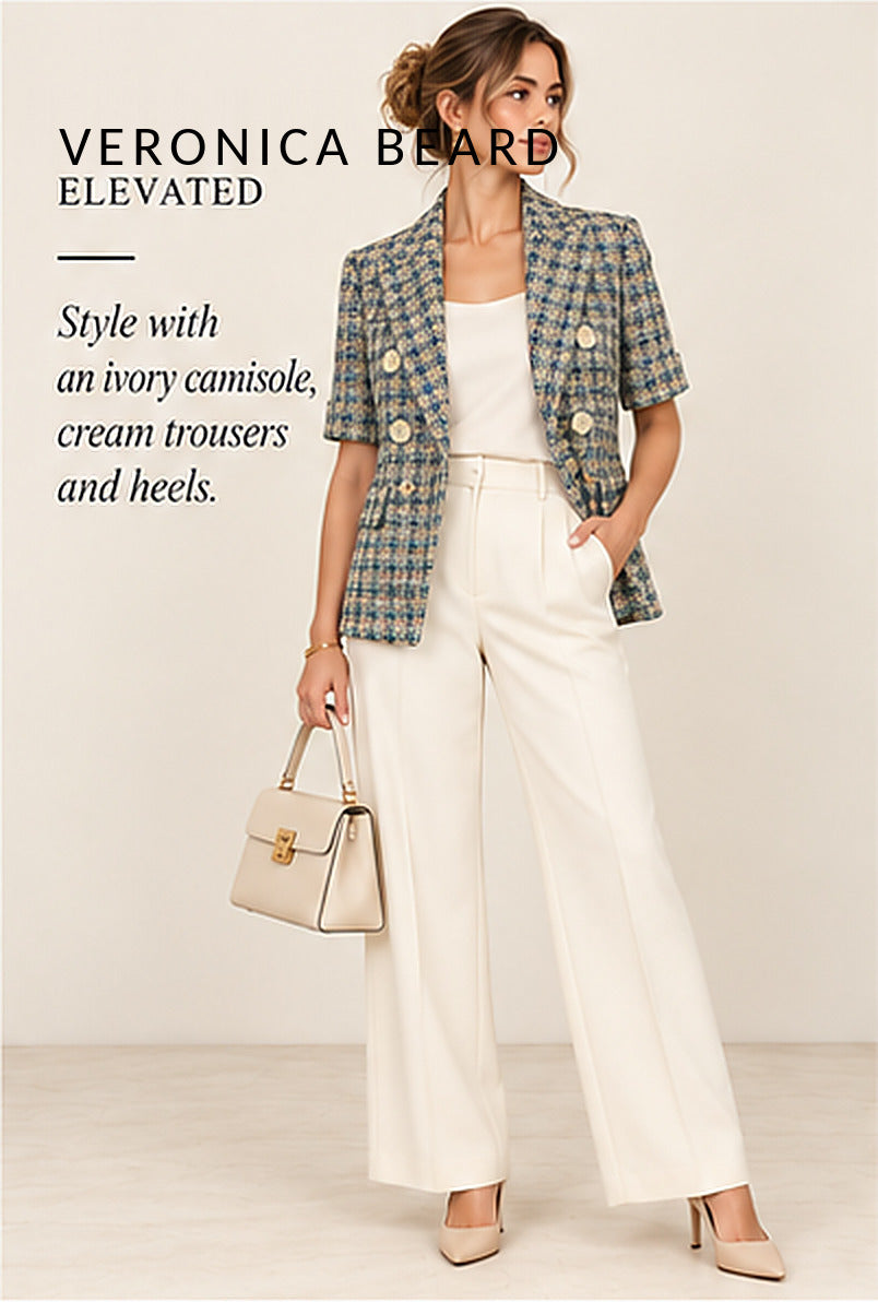 Veronica Beard Short-Sleeve Double-Breasted Tweed Jacket – styled editorial look 2