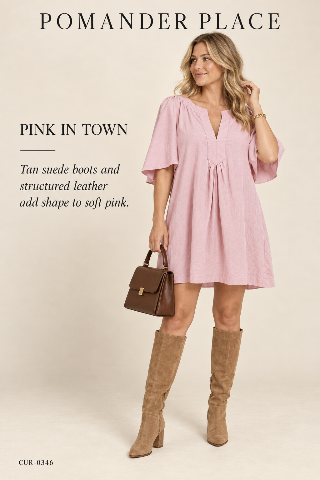 Pomander Place Finley Mini Dress – Dusty Pink – styled: Pink in Town