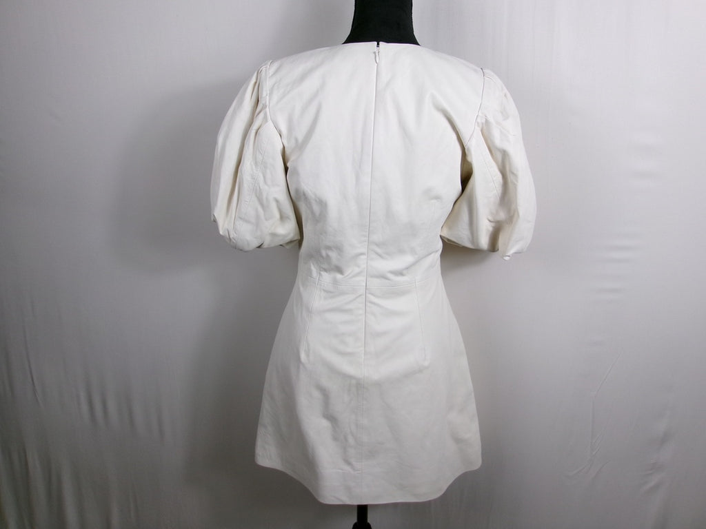 FRAME Nina Puff Sleeve Leather Mini Dress – Bone – back