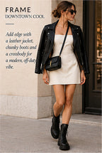 FRAME Nina Puff Sleeve Leather Mini Dress – Bone – styled editorial look 2
