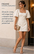 FRAME Nina Puff Sleeve Leather Mini Dress – Bone – styled editorial look 3