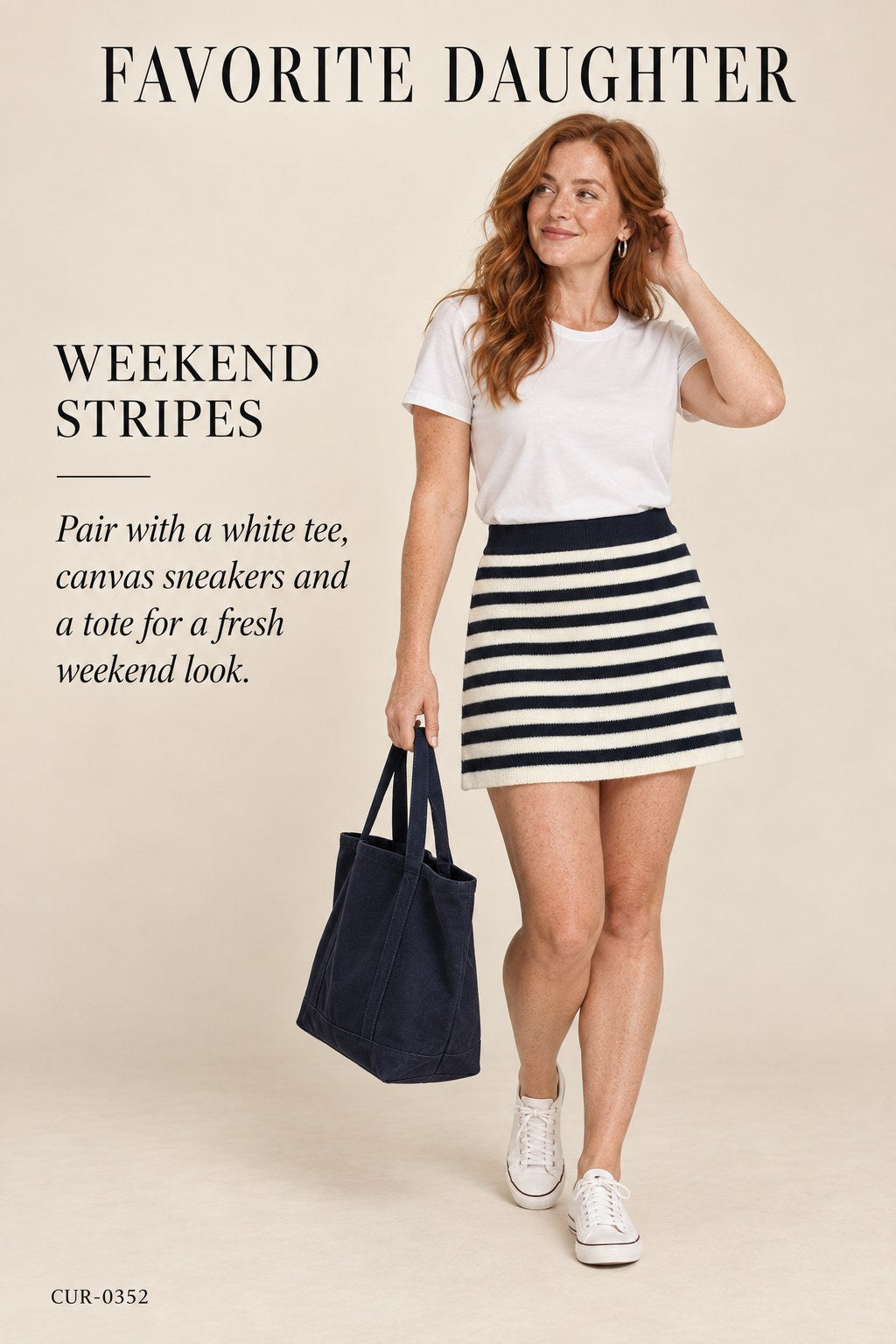 Favorite Daughter The Annabel Striped Mini Skirt – styled editorial look 1