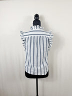 FRAME Striped Ruffle Sleeveless Blouse – Blanc Multi – back