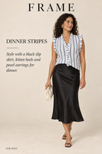 FRAME Striped Ruffle Sleeveless Blouse – Blanc Multi – styled editorial look 3