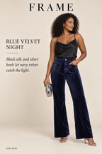 FRAME Le Slim Palazzo Modernist Pocket Jean – Navy Velvet – styled: Blue Velvet Night