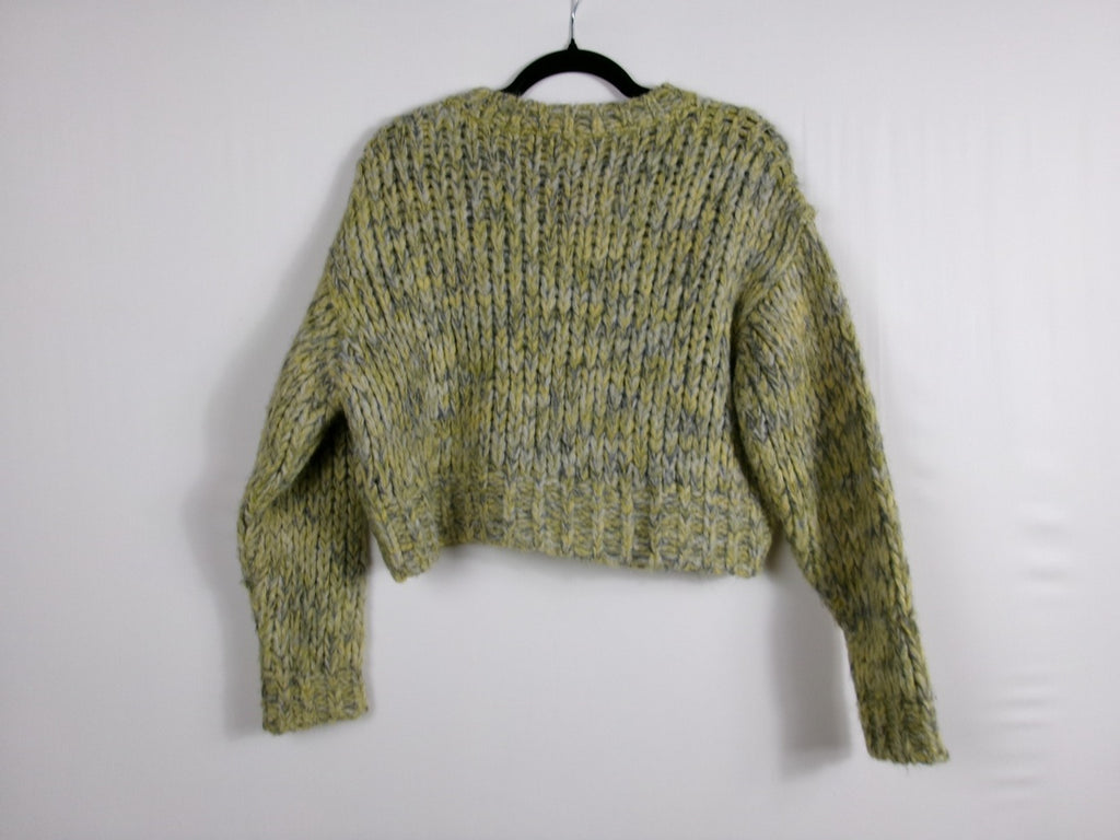 FRAME Cropped Marl Crewneck Sweater — Flash Lime Multi – back