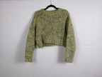 FRAME Cropped Marl Crewneck Sweater — Flash Lime Multi – front