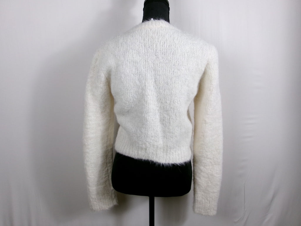 FRAME Fitted Cropped Alpaca-Wool Crewneck Sweater — Off White – back