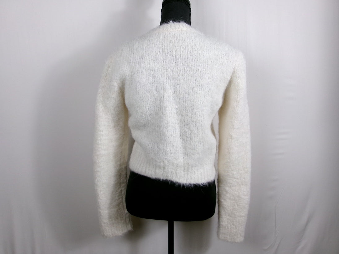 FRAME Fitted Cropped Alpaca-Wool Crewneck Sweater — Off White – back
