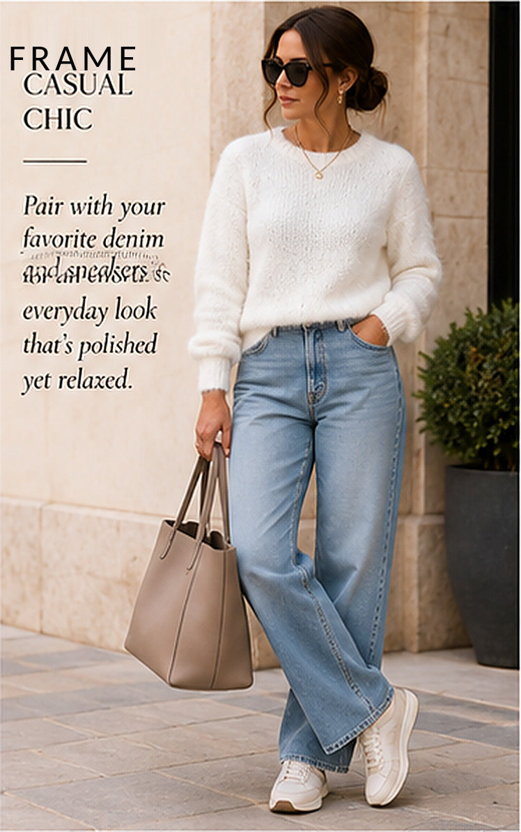 FRAME Fitted Cropped Alpaca-Wool Crewneck Sweater — Off White