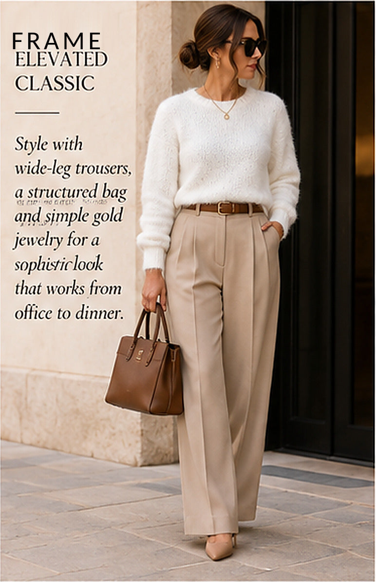 FRAME Fitted Cropped Alpaca-Wool Crewneck Sweater — Off White – styled editorial look 2