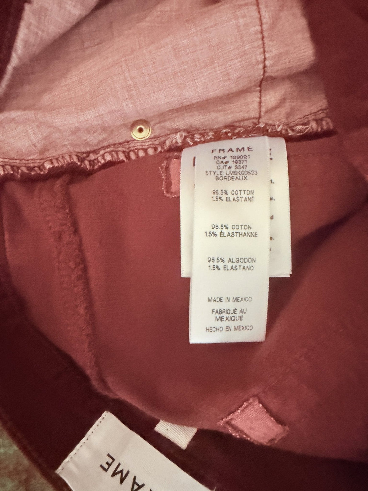 FRAME Le Mini Corduroy Skirt – Bordeaux - care label