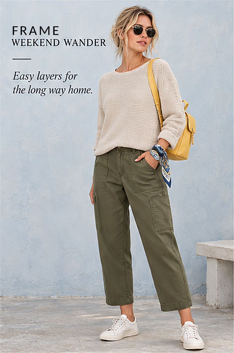 FRAME Textured Cotton Knit Top – Cream – styled editorial look 3
