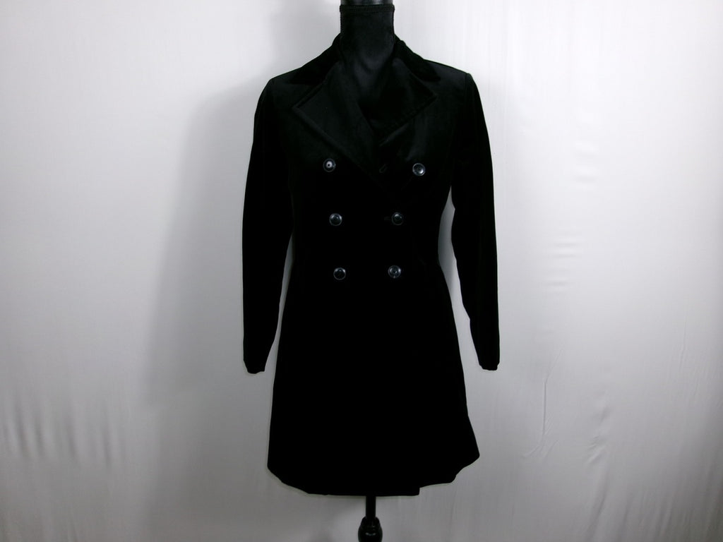 FRAME Long Double-Breasted Velvet Peacoat – Noir – front