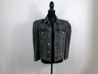 FRAME Rosette Puff Sleeve Denim Jacket – Ozone Black – front
