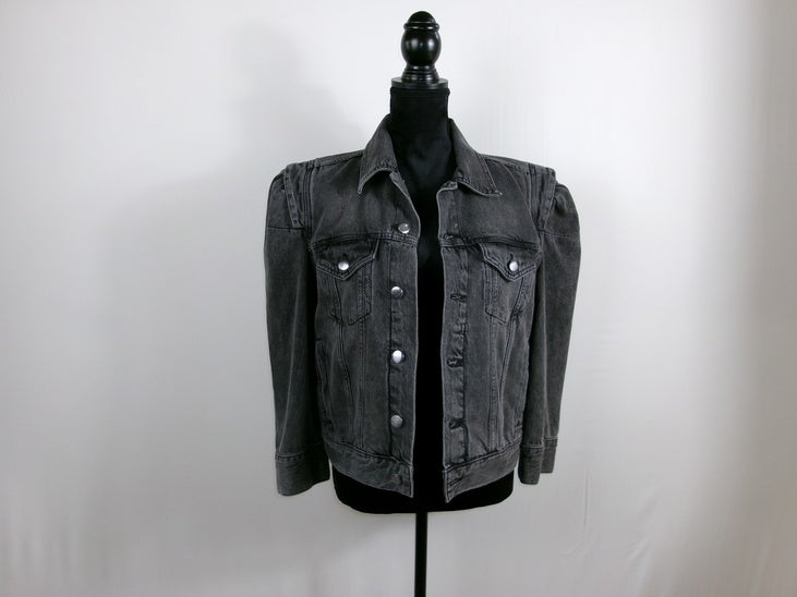 FRAME Rosette Puff Sleeve Denim Jacket – Ozone Black – front