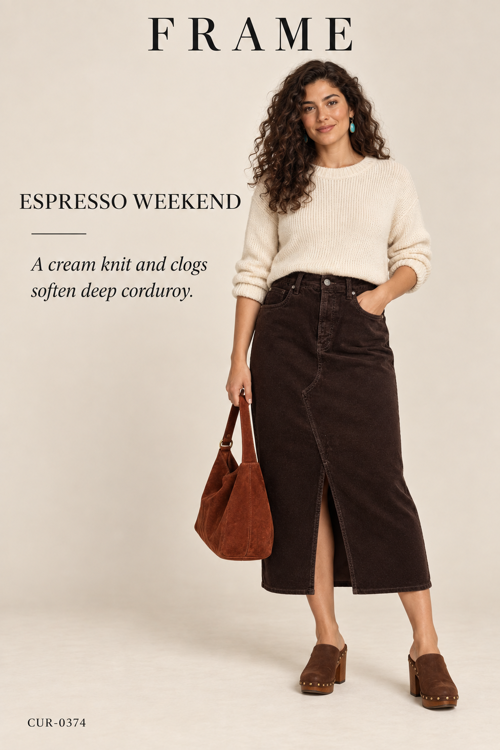 FRAME The Corduroy Midaxi Skirt – Espresso — styling illustration