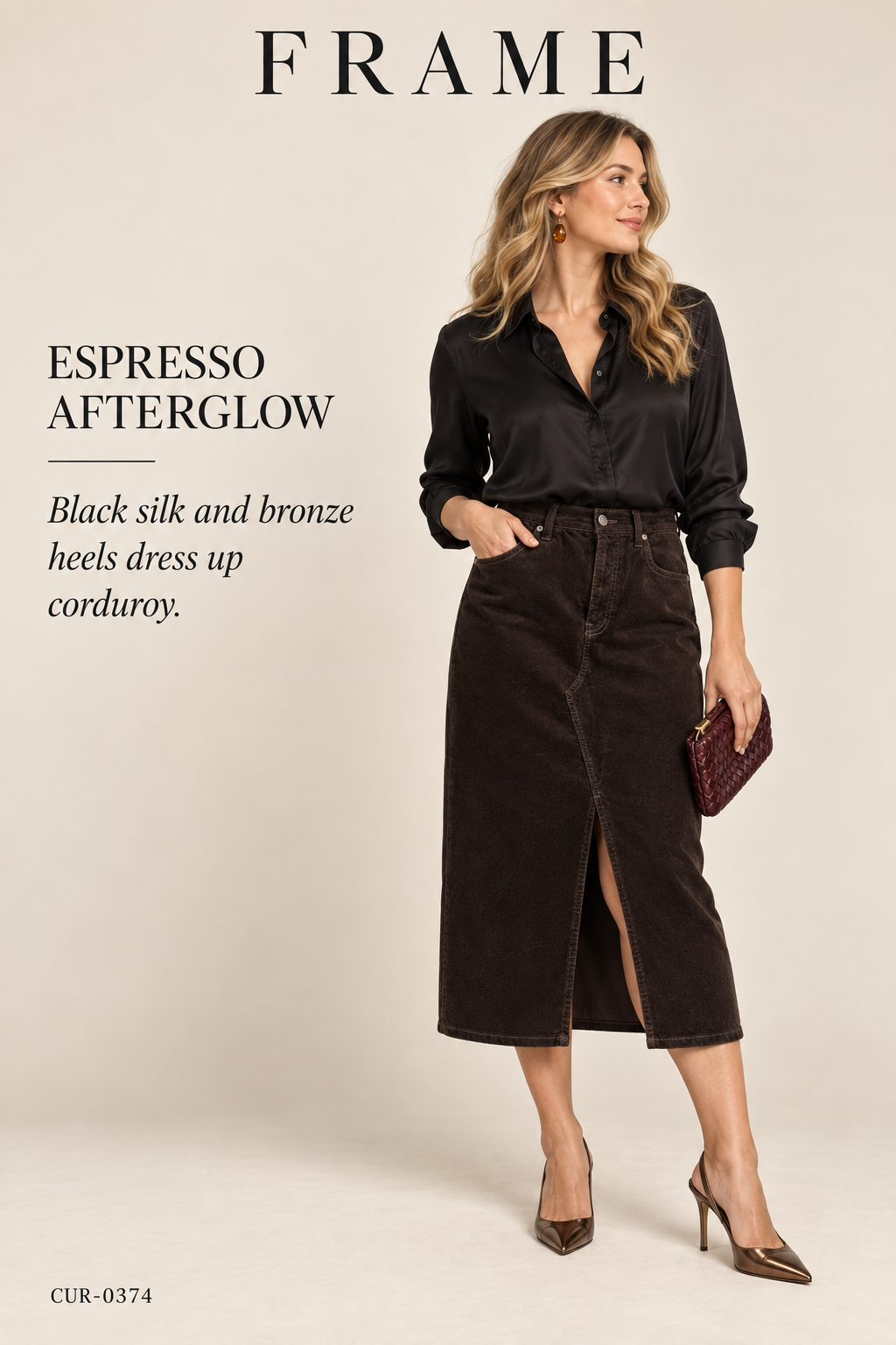 FRAME The Corduroy Midaxi Skirt – Espresso — styling illustration
