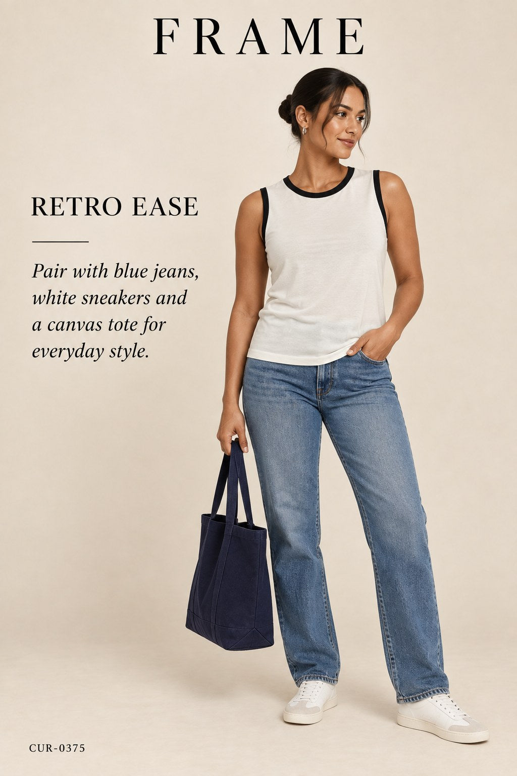 FRAME The Ringer Tank – Ivory – styled editorial look 1