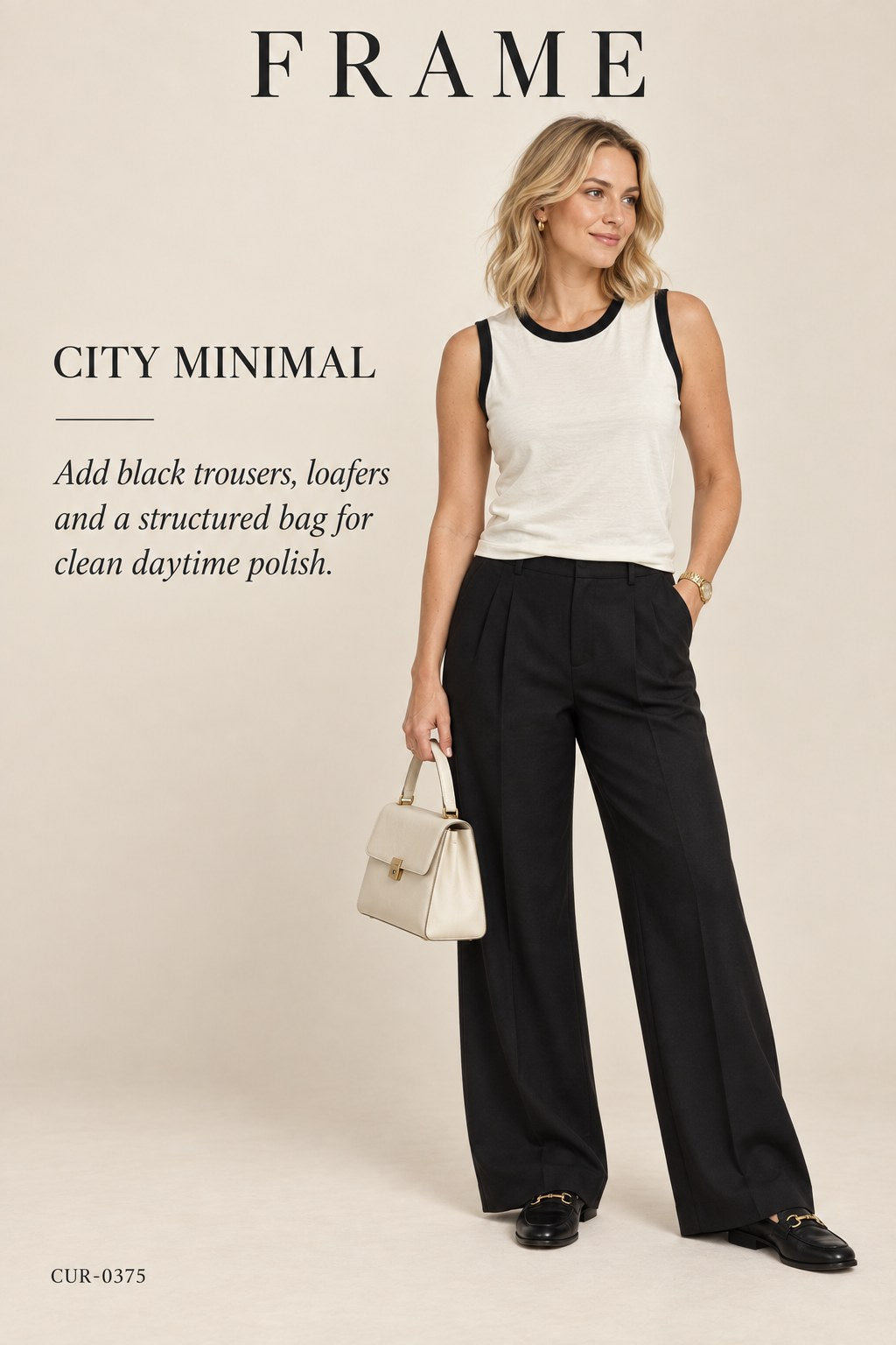 FRAME The Ringer Tank – Ivory – styled editorial look 2