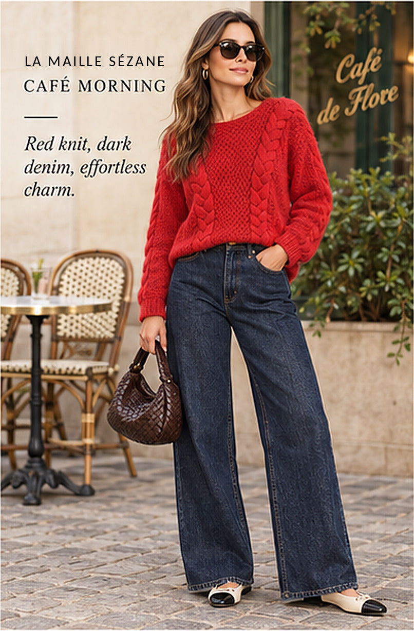 La Maille Sézane Red Braided Bateau-Neck Sweater