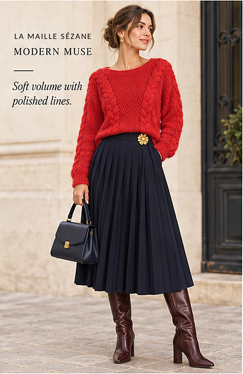 La Maille Sézane Red Braided Bateau-Neck Sweater – styled editorial look 2