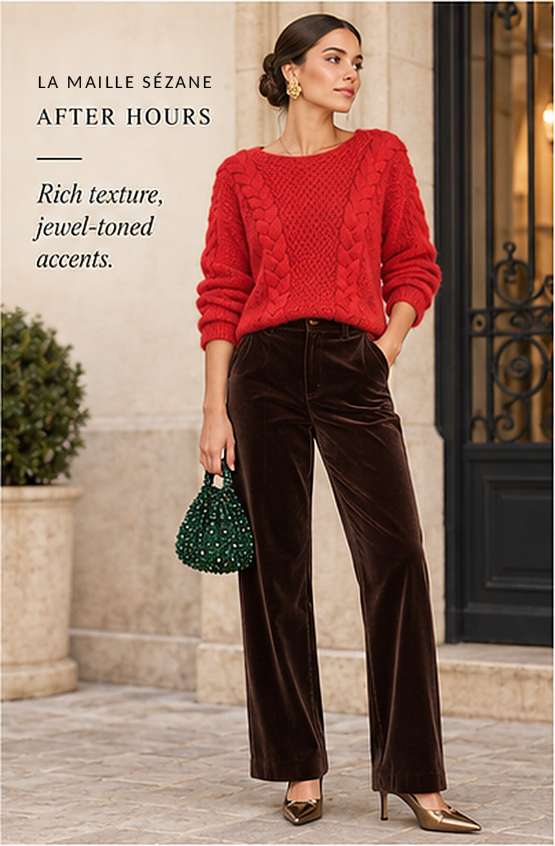 La Maille Sézane Red Braided Bateau-Neck Sweater – styled editorial look 3