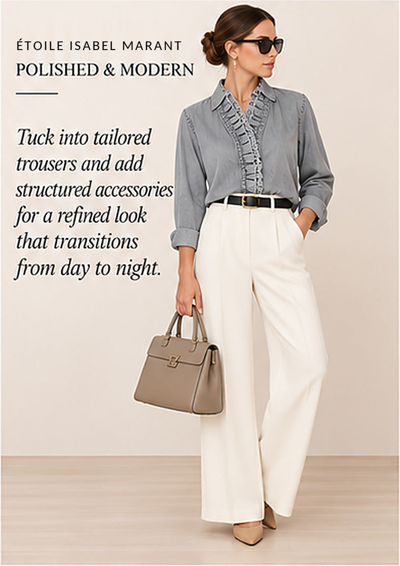 Étoile Isabel Marant Ruffle-Trim Cotton Blouse/Shirt – styled editorial look 2