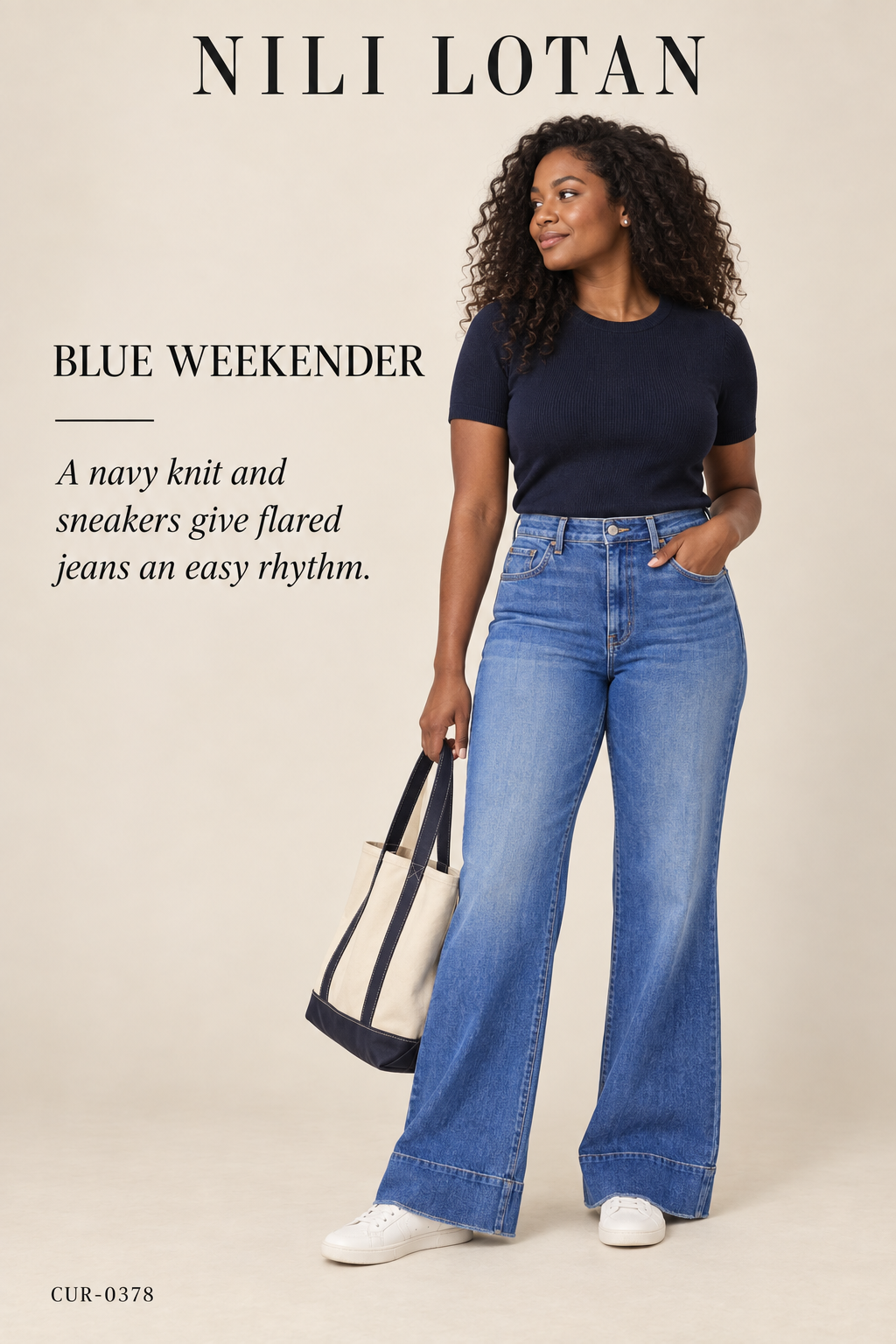 Nili Lotan Nadège Wide-Leg Jean – Classic Wash – styled: Blue Weekender