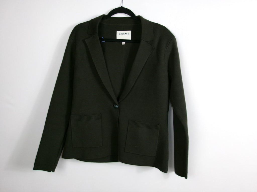 L'AGENCE Lacey Knit Blazer — Deep Olive – front