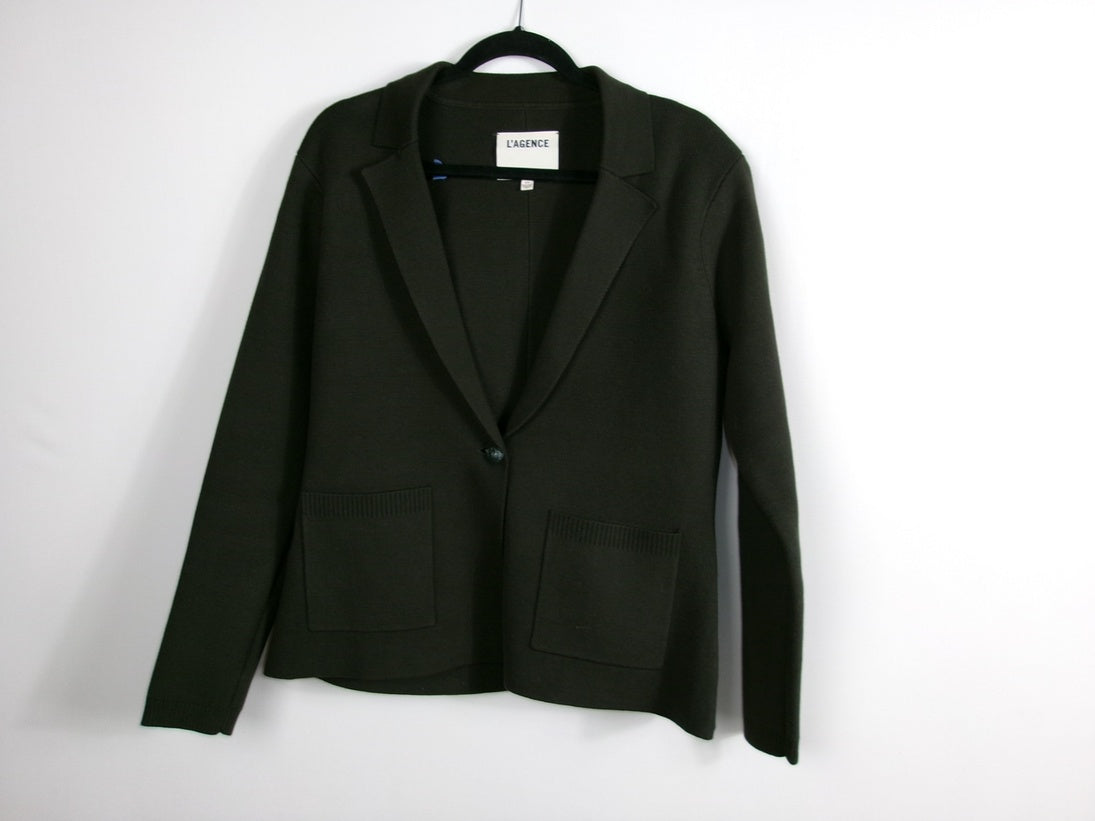 L'AGENCE Lacey Knit Blazer — Deep Olive – front