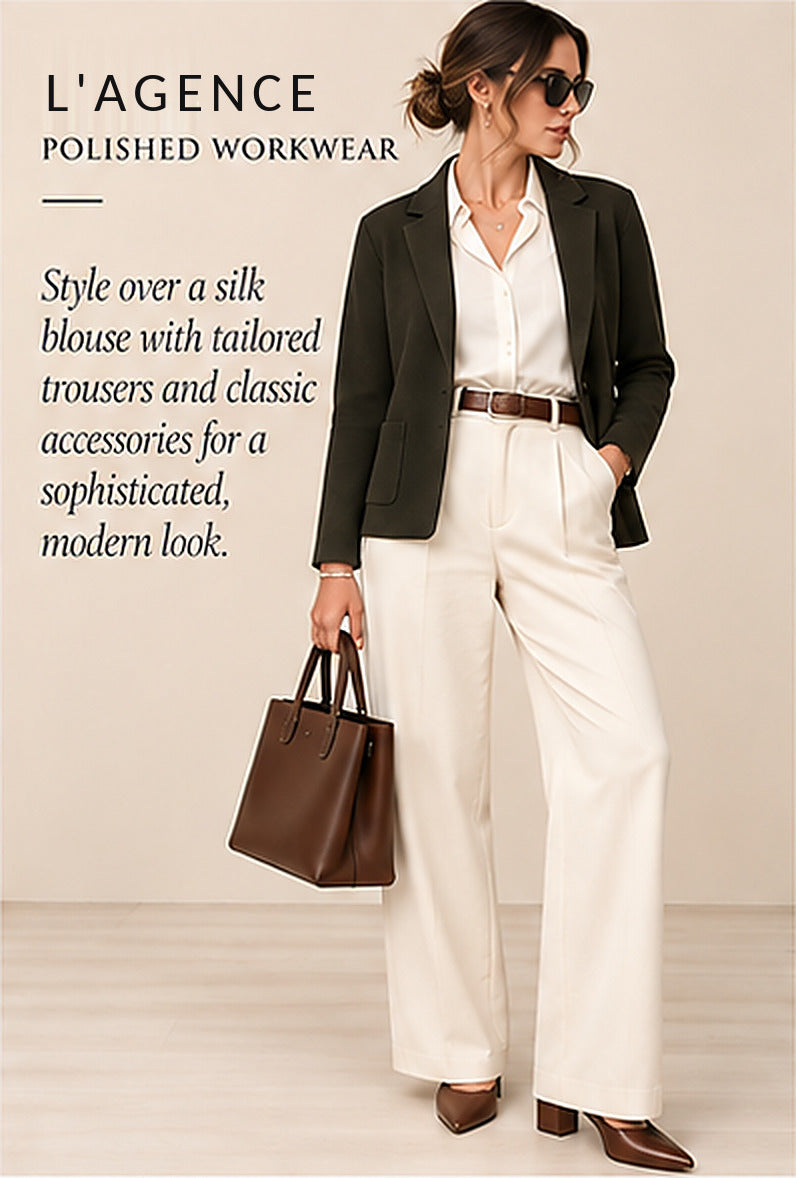 L'AGENCE Lacey Knit Blazer — Deep Olive – styled editorial look 2